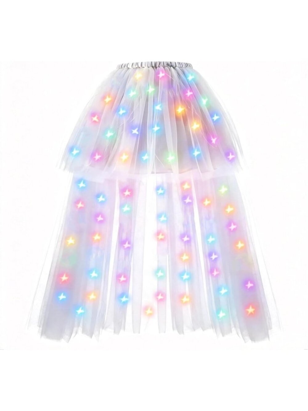 Women LED Light Up Tulle Tutu Skirt High Low Fluffy Sequin Ballet Dress-White c